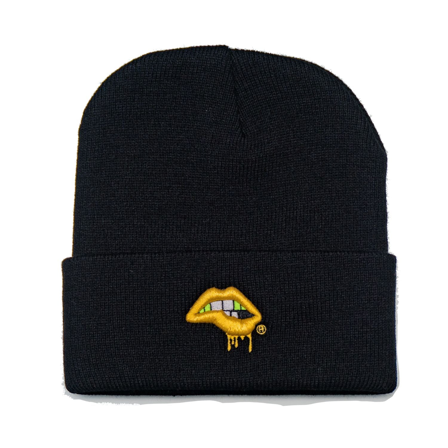 Lips Beanie (Black / Gold)