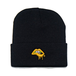 Lips Beanie (Black / Gold)