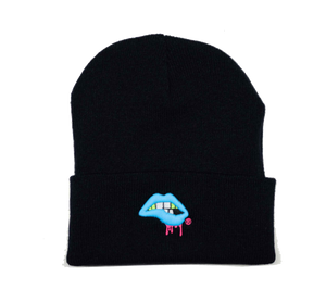 Lips Beanie (Black / Blue)