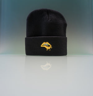 Lips Beanie (Black / Gold)