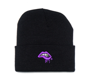 Lips Beanie (Black / Purple)