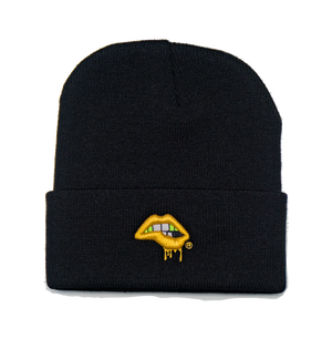 Lips Beanie (Black / Gold)