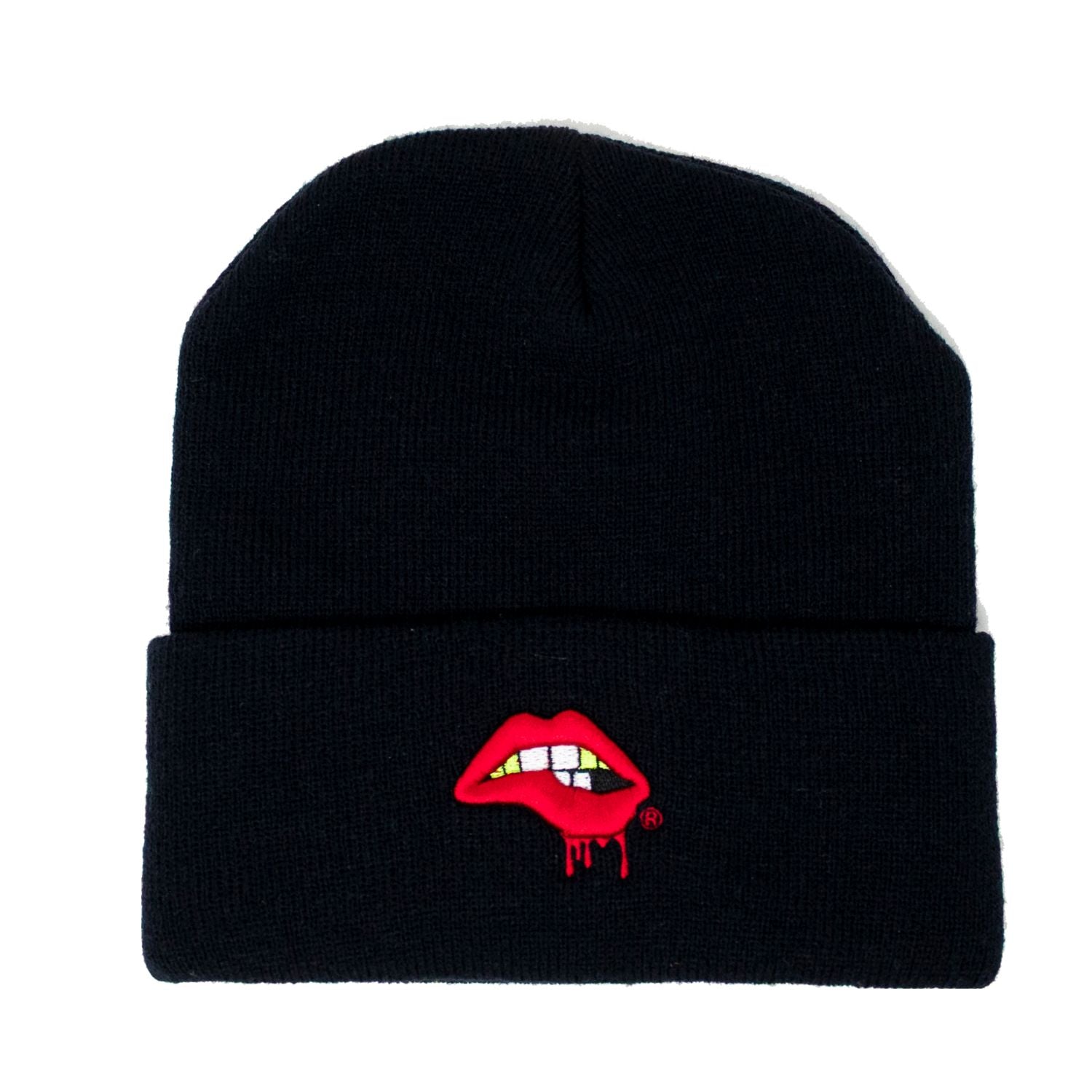 Lips Beanie (Black/ Red)